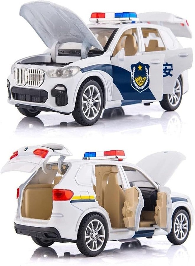 AHBHT Kids Model 1:32 Police Die Cast Metal Car Pull Back Action Opening Doors with Realistic Engine Sound Lights Toy Car Gift for Boys - White - Image 2
